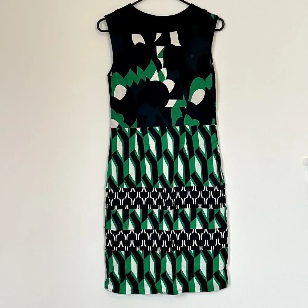 Diane von Furstenberg Sleeveless Geometric Black Green Sheath Dress - S/M